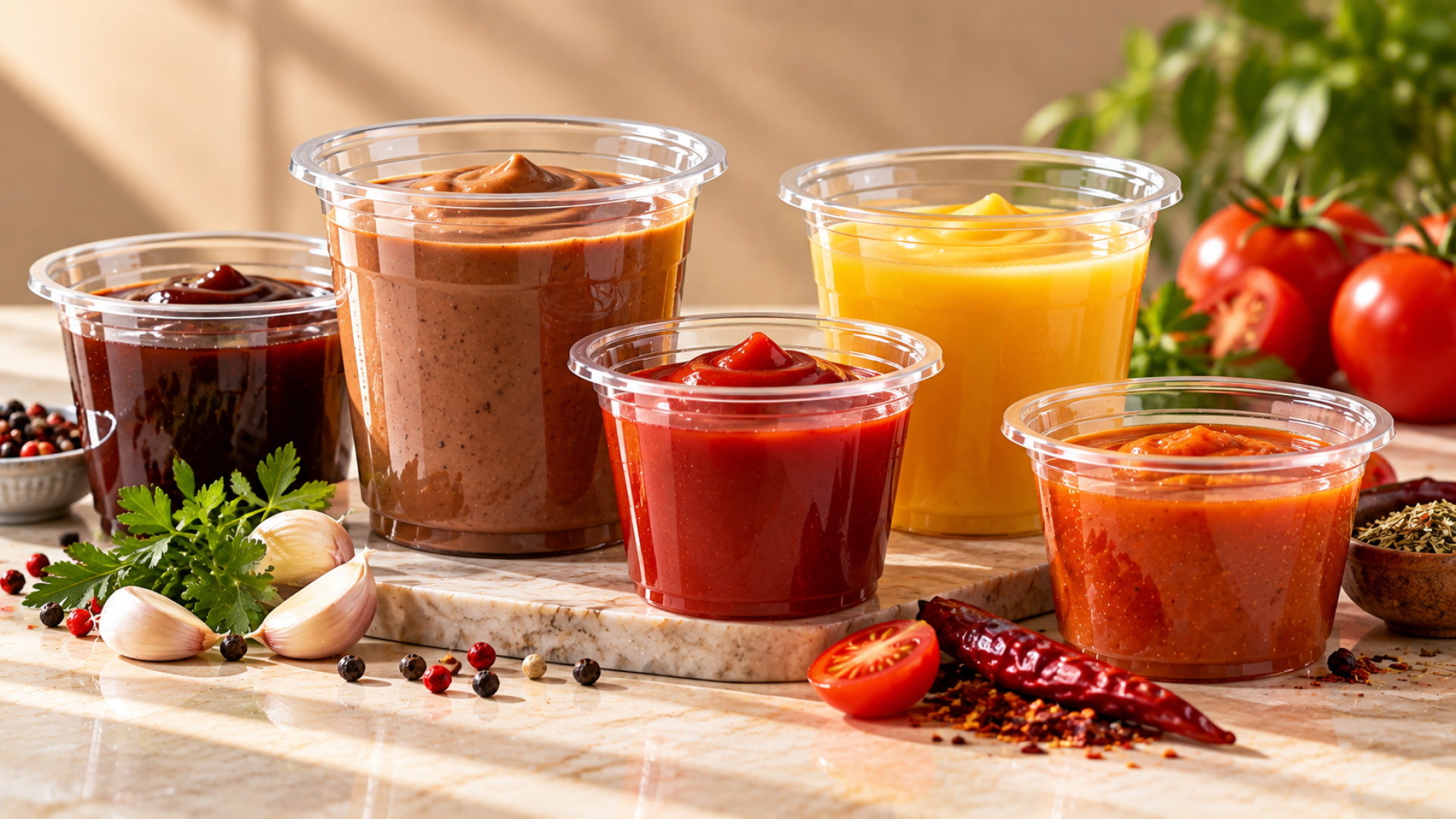 Colourful Sauce Tasting Platter