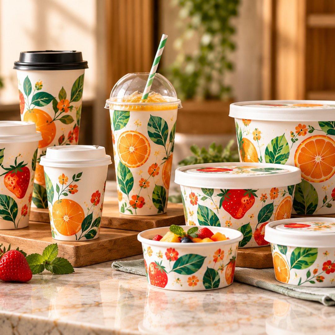 Fruit-Printed Café Packaging Still Life